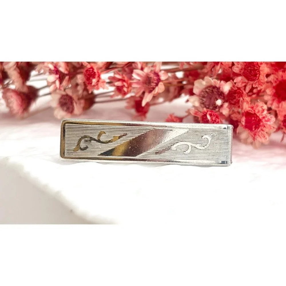 Southwest Style Textured Vine Silver Toned Vintage Men's Tie Bar | Tie Clip